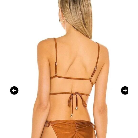 NWT MINKPINK Canyon Wrap Triangle Bikini Top in Gingerbread Brown SZ LG - Picture 2 of 16